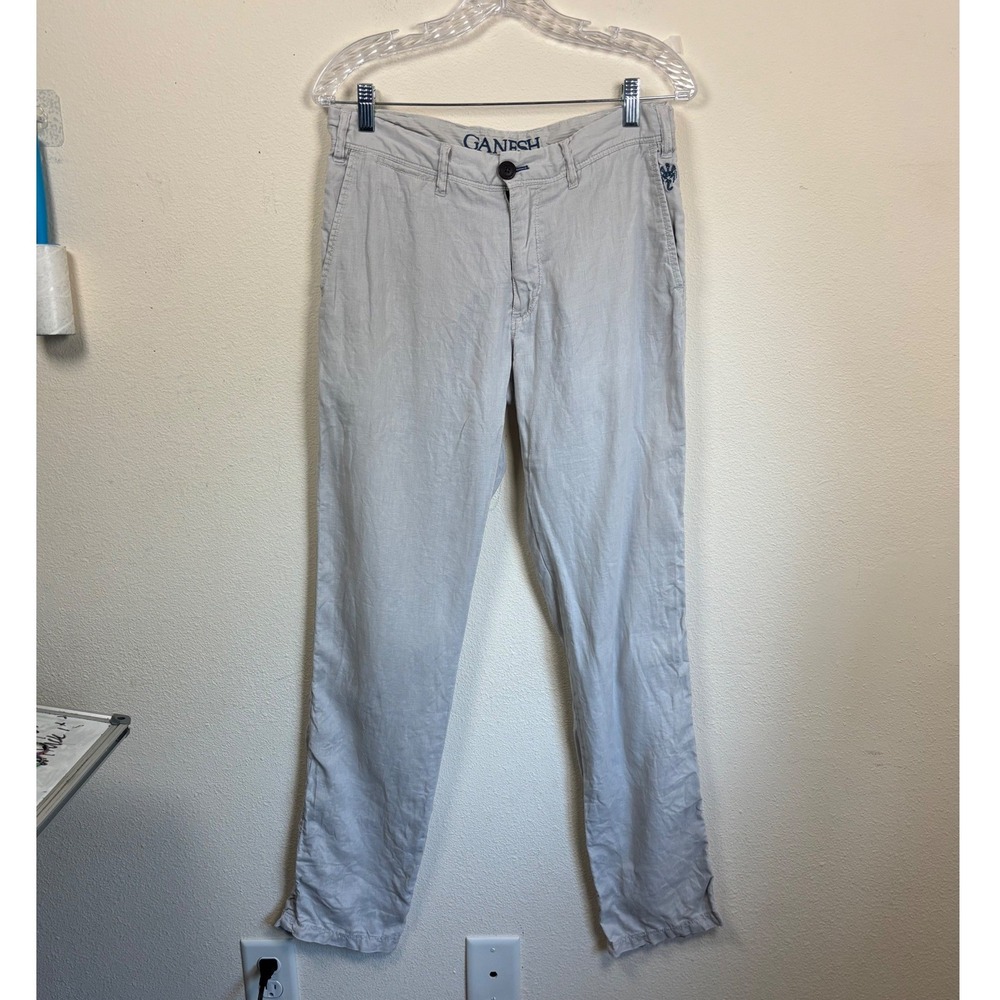 Ganesh Mens 100% Linen Chino Pants Sz 31 X 35 Light Gray Straight Trousers Italy